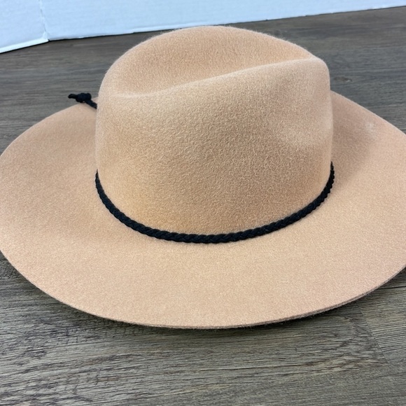 World Matket Women’s Felted Wool Brimmed Boho Tan Light Camel Hat with Tie - Picture 4 of 11